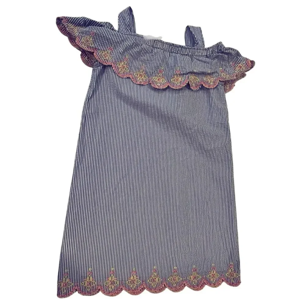 Lands End Girls Seersucker Summer Dress Girls 16 Scalloped Edges 100% Cotton